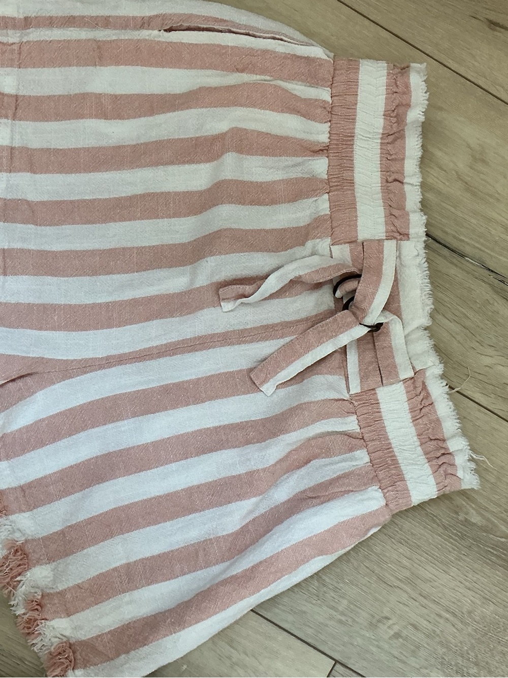 Umgee Striped Tie-Waist Bermuda Shorts - Bundle of 2-Blush Pink & Taupe - Picture 6 of 9